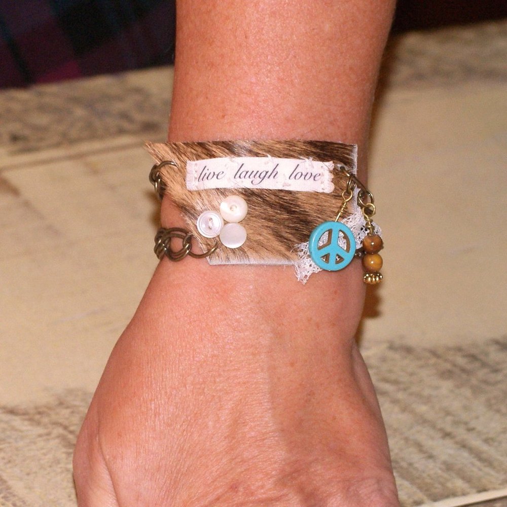 Live Laugh Love Charm Leather Bracelet Inspirational Mantra Turquoise Peace Sign
